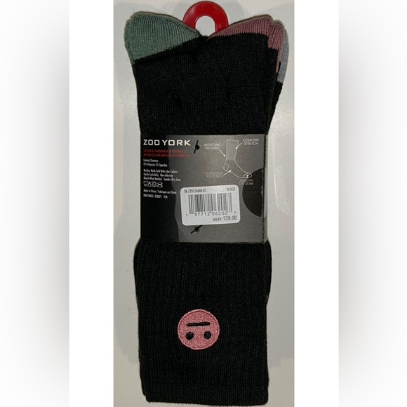 Zoo York Crew Socks 3 Pair Men 6-12 Black w Embroidered Emoji Face Logo Skate NY - Picture 5 of 12